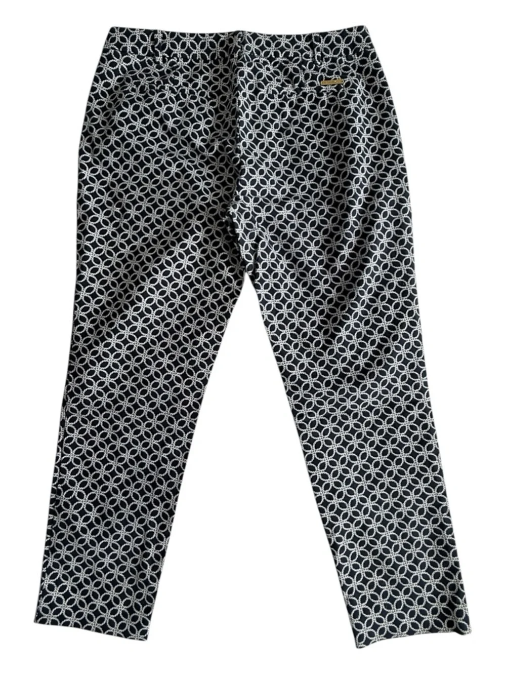Michael Kors Womens Pants 8P Petite Navy White Geometric Print Tailored Career